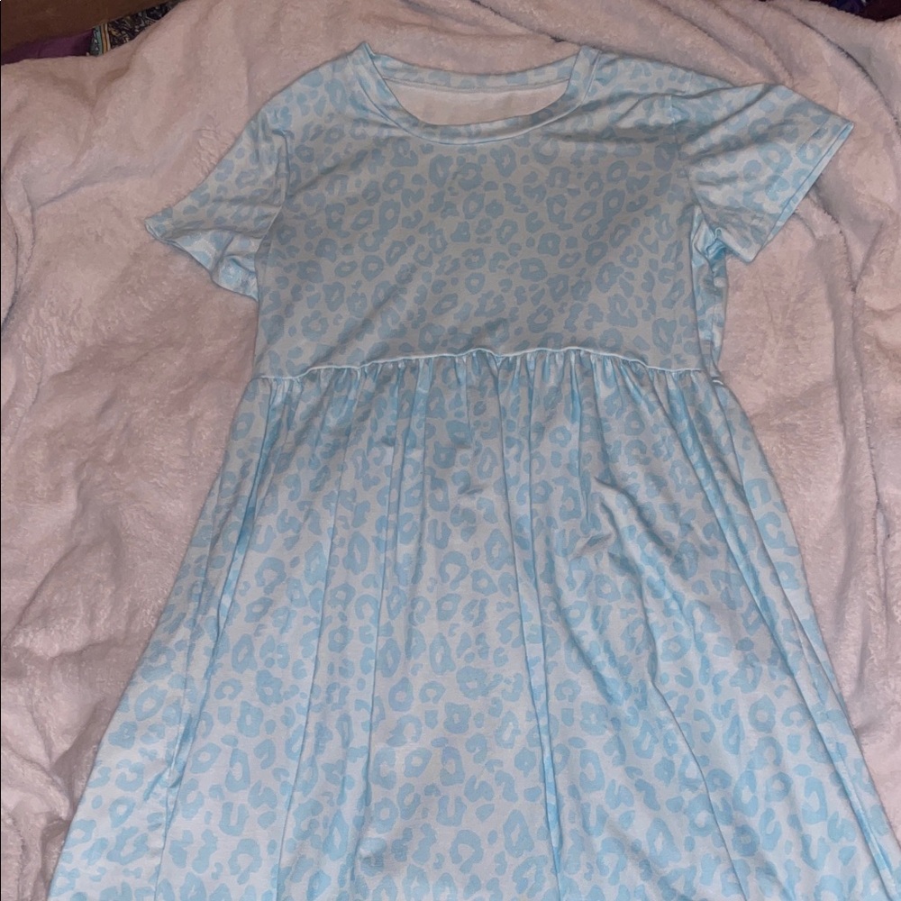 Light Blue Leopard Print Dress